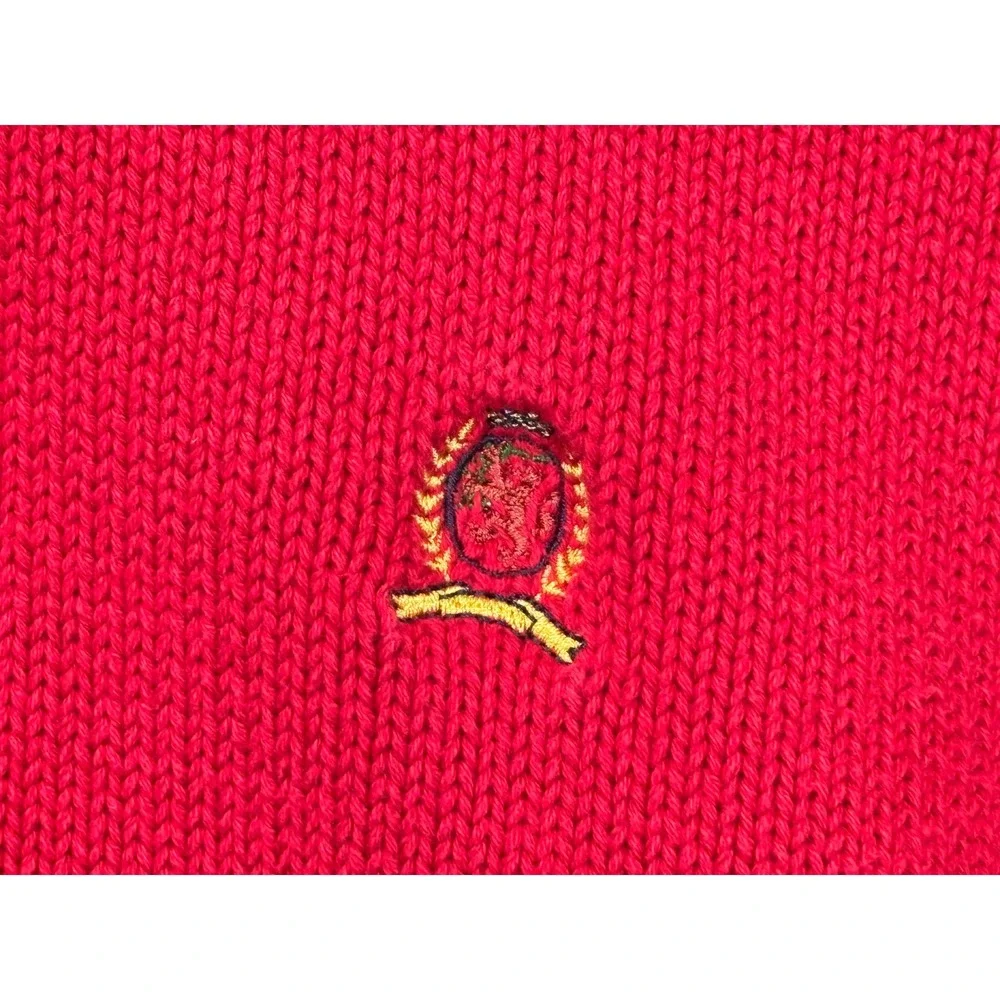 Tommy Hilfiger Mens Red Cotton Knit Crewneck Sweater Crest Logo Large‎